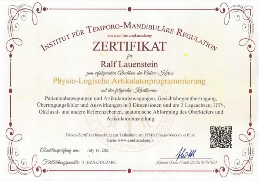 Physio-logische Artikulatorprogrammierung: Zertifikat · 2021