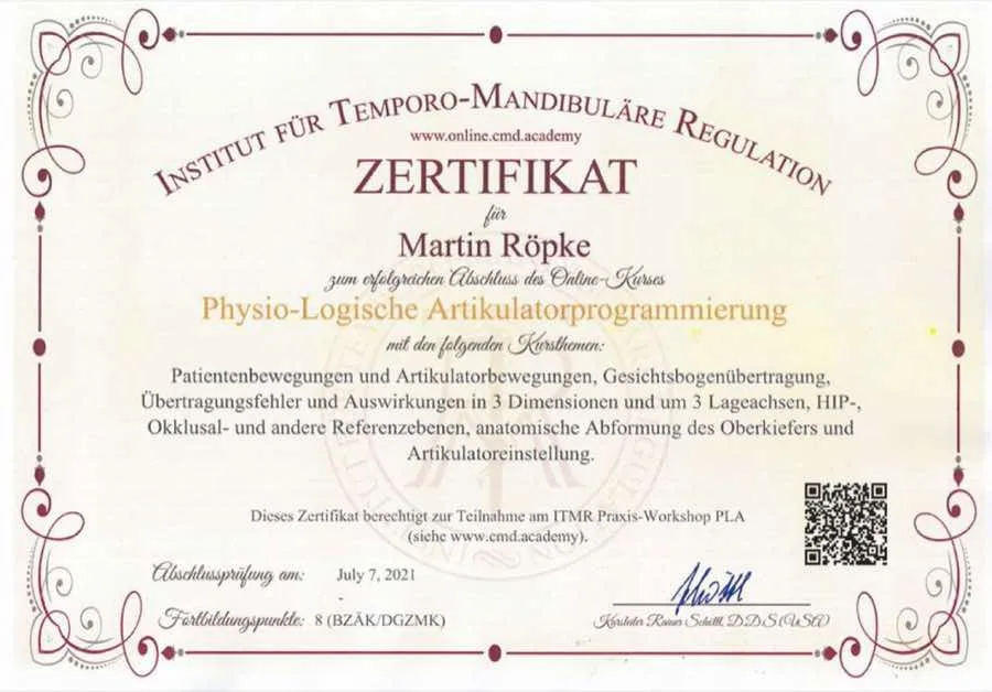 Physio-logische Artikulatorprogrammierung: Zertifikat Praxisteam · 2021