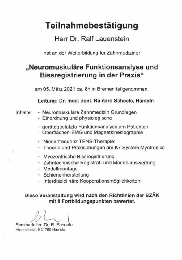 Neuromuskuläre Funktionsanalyse: Fortbildung · 2021