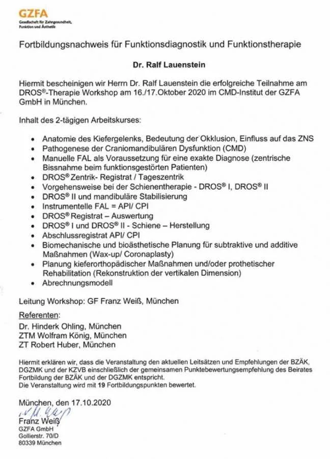 Funktionsdiagnostik: Fortbildung · 2020