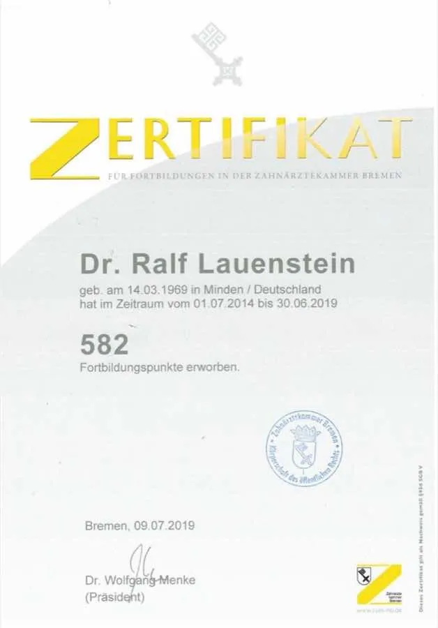 Zahnärztekammer Bremen: Fortbildungsnachweis · 2019
