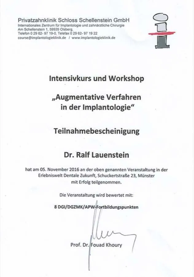 Implantologie: Fortbildungsnachweis · 2016
