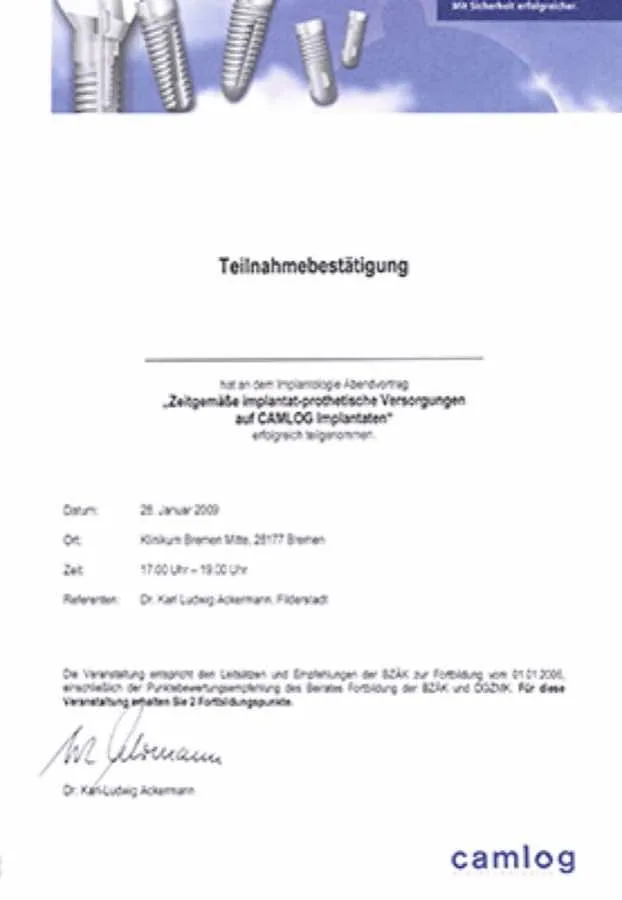 Camlog: Fortbildungsnachweis · 2016