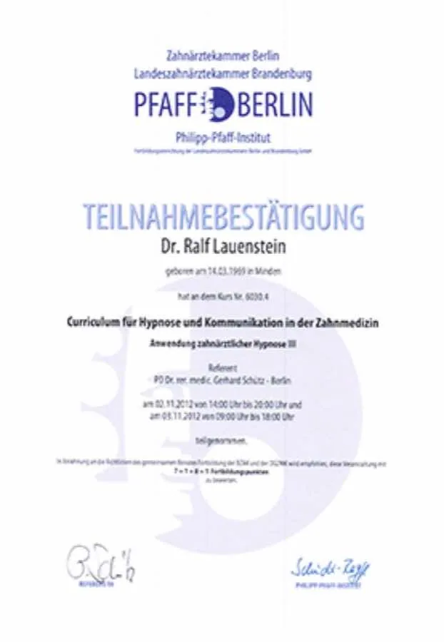 Hypnose: Fortbildungsnachweis · 2016